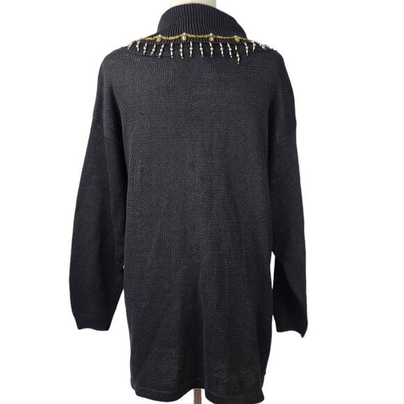 Victoria Jones Black Red Gold Bling Beads Baubles Vintage Tunic Sweater Dress M - Picture 3 of 5